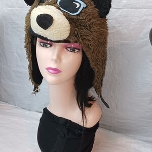 Adult Brown Bear Plush Trapear Hat - Cute Animal Earflap Beanie